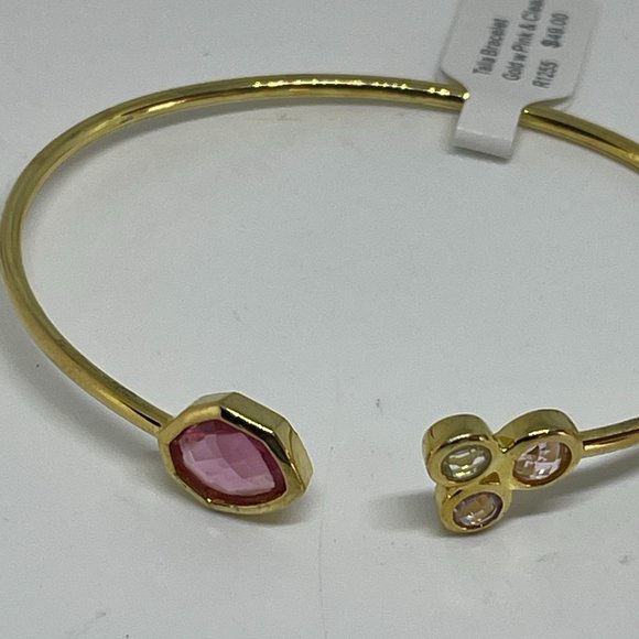 Real Simple Style Talia Necklace Bracelet & Earrings Gold w/Pink & Clear 3 items - Picture 8 of 12